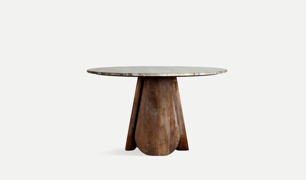 Droux Dining Table Brown Wood & Marble