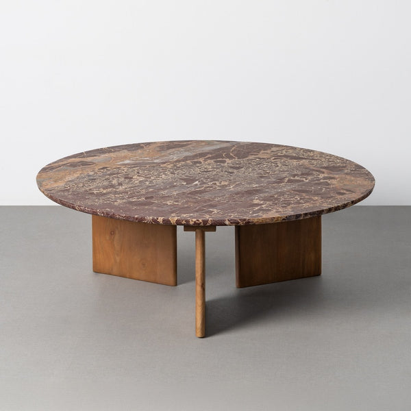 Burgundy Natural Stone & Wood Coffee Table 100x100x35 cm