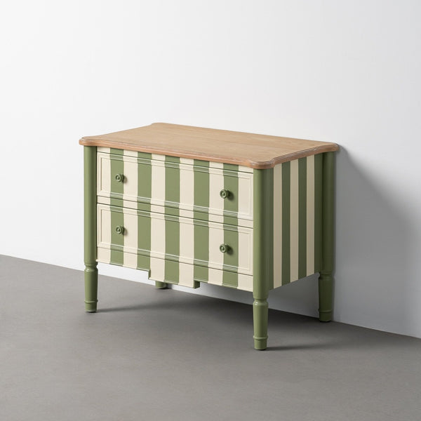 Striped Green-Cream Wood Side Cabinet 80x45x60 cm