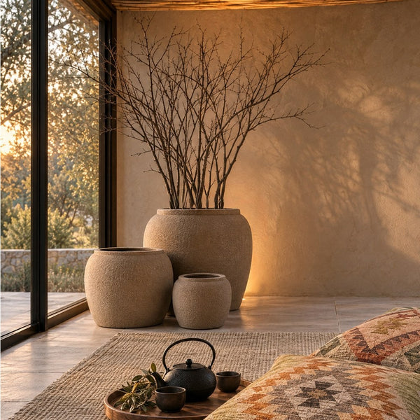 Set of 3 Taupe Fibre Cement Planters 74x74x60 cm