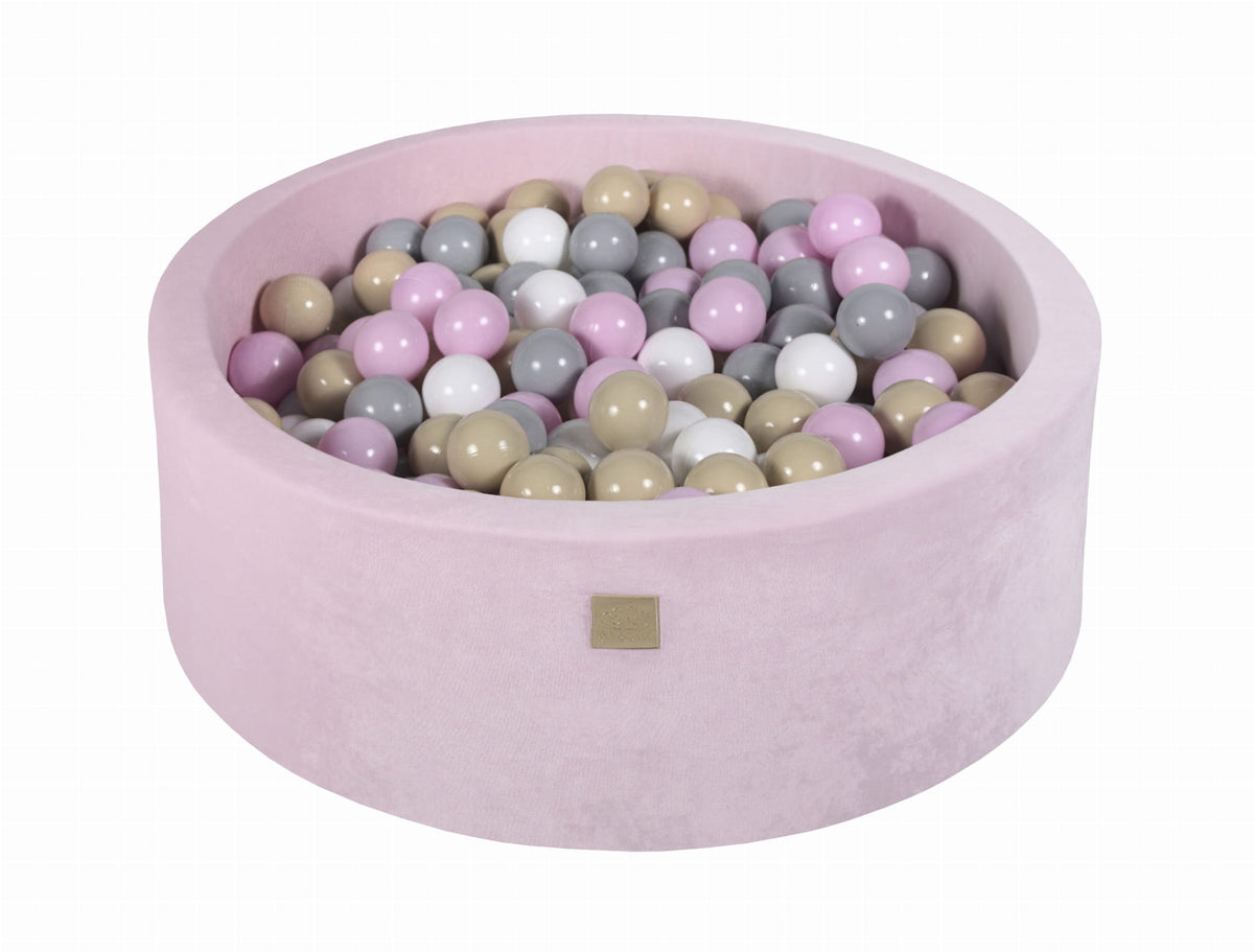 Baby Foam Round Ball Pit 90x30cm with 200 Balls 7cm Certified, Velvet, Pastel Pink: Pastel Pink/Gray/White/Beige