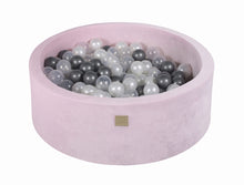 Laden Sie das Bild in den Galerie-Viewer, Baby Foam Round Ball Pit 90x30cm with 200 Balls 7cm Certified, Velvet, Pastel Pink: Silver/White Pearl/Transparent