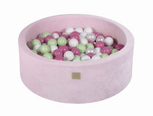 Cargar imagen en el visor de la galería, Baby Foam Round Ball Pit 90x30cm with 200 Balls 7cm Certified, Velvet, Pastel Pink: Light Pink/Light Green/White/White Pearl