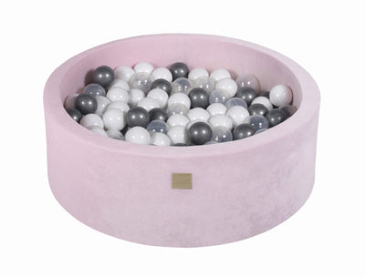 Baby Foam Round Ball Pit 90x30cm with 200 Balls 7cm Certified, Velvet, Pastel Pink: Silver/White/Transparent