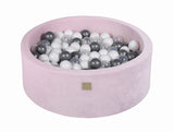 Baby Foam Round Ball Pit 90x30cm with 200 Balls 7cm Certified, Velvet, Pastel Pink: Silver/White/Transparent