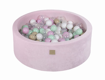 Baby Foam Round Ball Pit 90x30cm with 200 Balls 7cm Certified, Velvet, Pastel Pink: Mint/Pastel Pink/Beige/Transparent/White