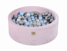 Cargar imagen en el visor de la galería, Baby Foam Round Ball Pit 90x30cm with 200 Balls 7cm Certified, Velvet, Pastel Pink: Baby Blue/White Pearl/Gray/Silver