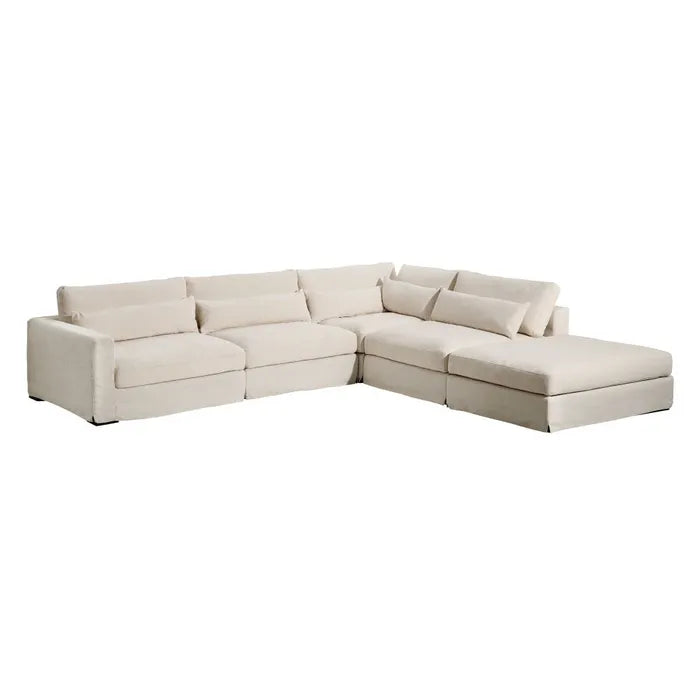 SOFA MODULAR BEIGE WEAVE-WOOD MODERN 330 X 115 X 76 CM