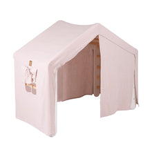 Cargar imagen en el visor de la galería, Climbing Ladder Large House 112x61x94 cm Indoor Traingle with Tent Wood, Linen, Viscose, A Pink House, White ladder