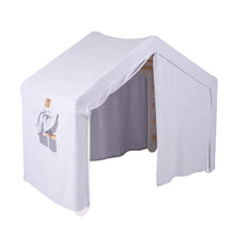Cargar imagen en el visor de la galería, Climbing Ladder Large House 112x61x94 cm Indoor Traingle with Tent. Wood, Linen, Viscose, Gray and Blue House, White ladder
