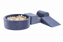 Load image into Gallery viewer, Foam 3 elements Playset with Ball Pit 90x30cm with 200 Balls Certified, Velvet, Blue-Gray: Grey/Beige/White