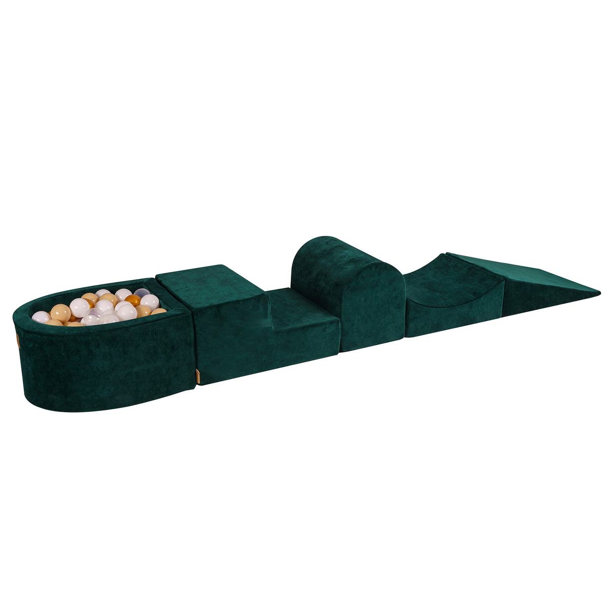 Foam Playset with Small Ball Pit Playground for Children with 100 Balls Certified, Velvet, Dark Green: Gold/Beige/White/Transparent