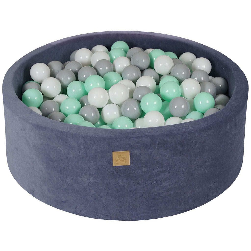 Baby Foam Round Ball Pit 90x30cm with 200 Balls 7cm Certified, Velvet,Grey Blue: White/Gray/Mint