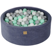 Cargar imagen en el visor de la galería, Baby Foam Round Ball Pit 90x30cm with 200 Balls 7cm Certified, Velvet,Grey Blue: White/Gray/Mint