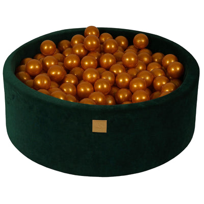 Baby Foam Round Ball Pit 90x30cm with 200 Balls 7cm Certified, Velvet, Dark Green: Gold
