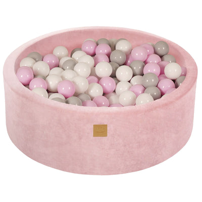 Baby Foam Round Ball Pit 90x30cm with 200 Balls 7cm Certified, Velvet, Power Pink: White/Gray/Pastel pink