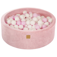 Laden Sie das Bild in den Galerie-Viewer, Baby Foam Round Ball Pit 90x30cm with 200 Balls 7cm Certified, Velvet, Power Pink: White/Pastel pink