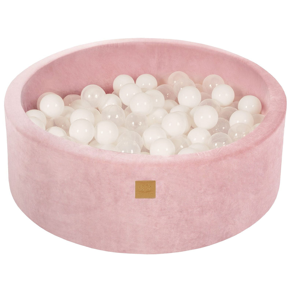 Baby Foam Round Ball Pit 90x30cm with 200 Balls 7cm Certified, Velvet, Power Pink: White/Transparent