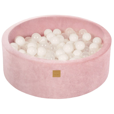 Baby Foam Round Ball Pit 90x30cm with 200 Balls 7cm Certified, Velvet, Power Pink: White/Transparent
