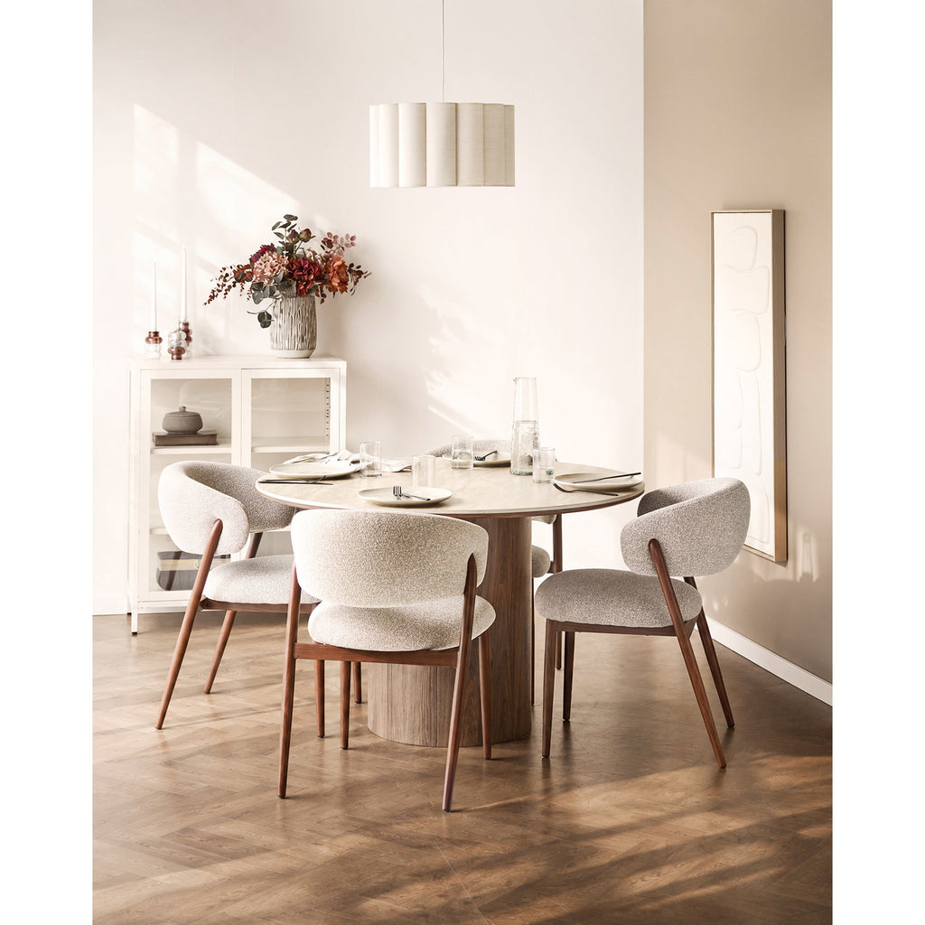 Dining table, ceramic table top, travertine/dark brown ø120x76 cm