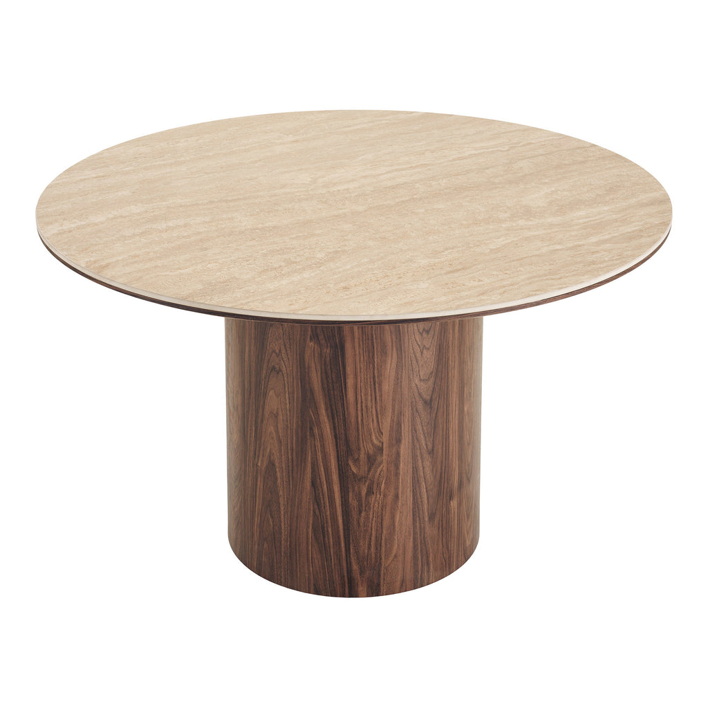 Dining table, ceramic table top, travertine/dark brown ø120x76 cm