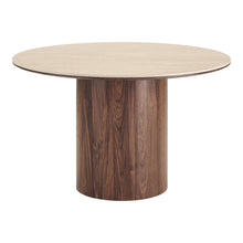 Carica l'immagine nel visualizzatore di Gallery, Dining table, ceramic table top, travertine/dark brown ø120x76 cm