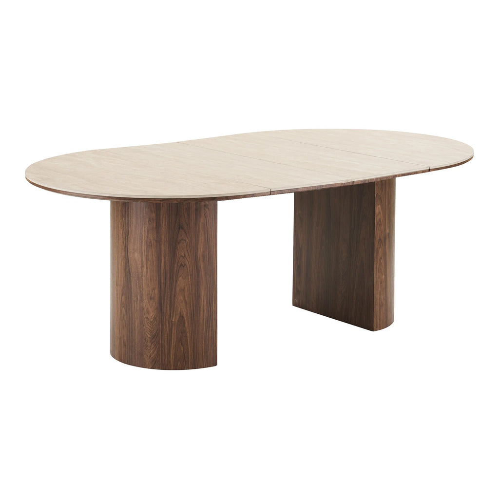 Dining table, ceramic table top, extendable round to oval