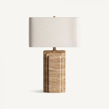 Load image into Gallery viewer, Travertine and Bouclé table lamp