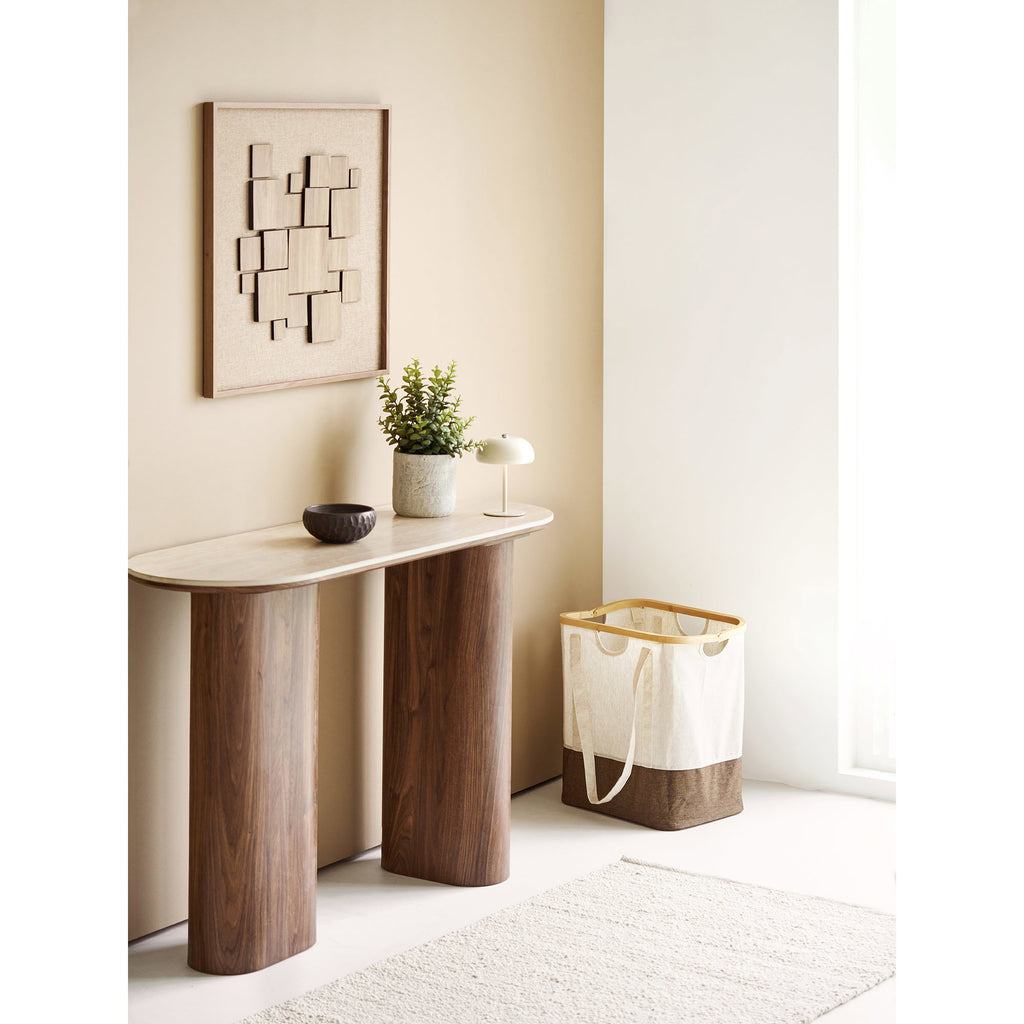 Console table, ceramic table top, travertine/dark brown