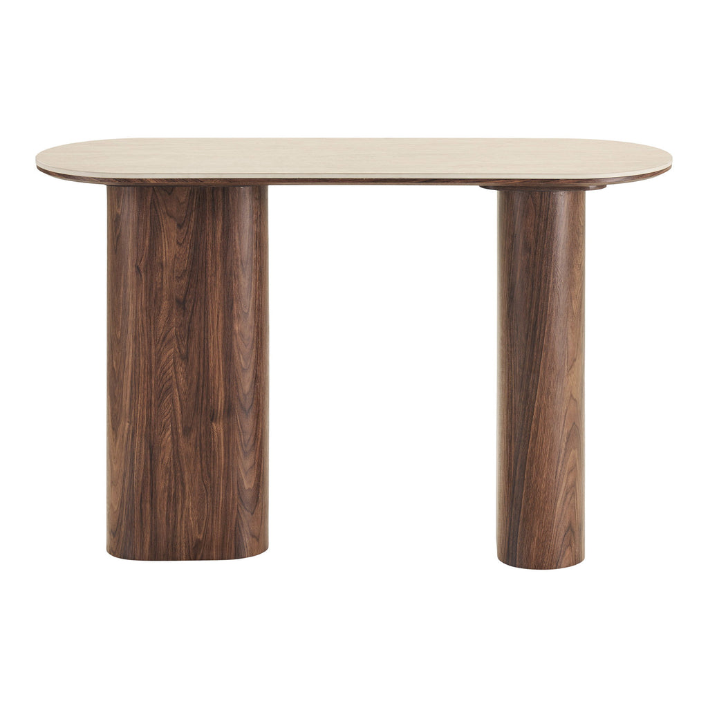 Console table, ceramic table top, travertine/dark brown