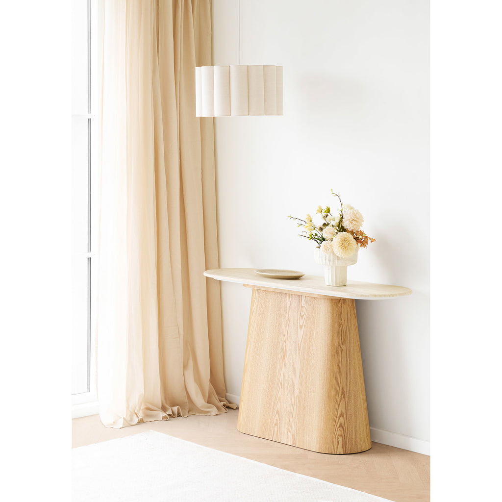 Console table, granite/ash veneer, natural/off white
