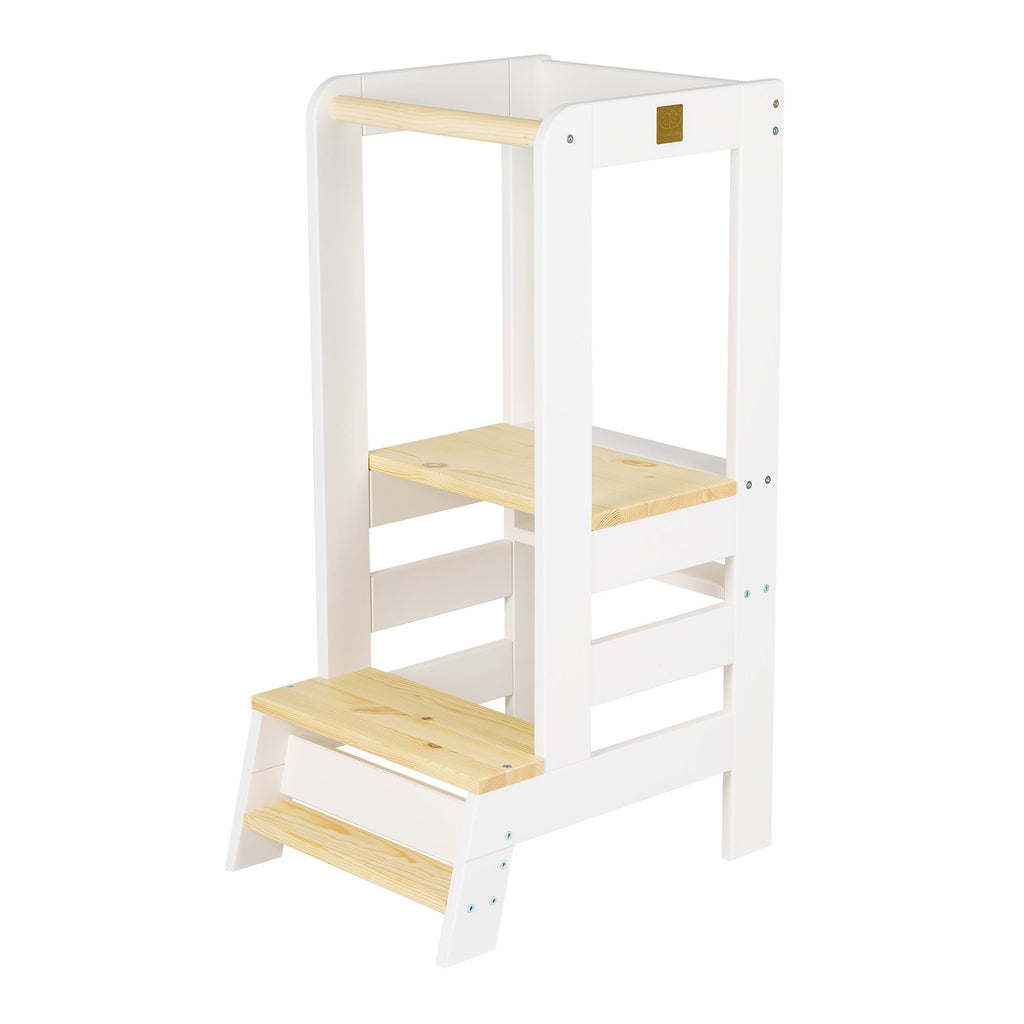 White Wooden Kitchen Helper for Children Step Stool with Natural Elements without board