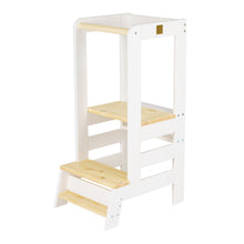 Load image into Gallery viewer, White Wooden Kitchen Helper for Children Step Stool with Natural Elements without board