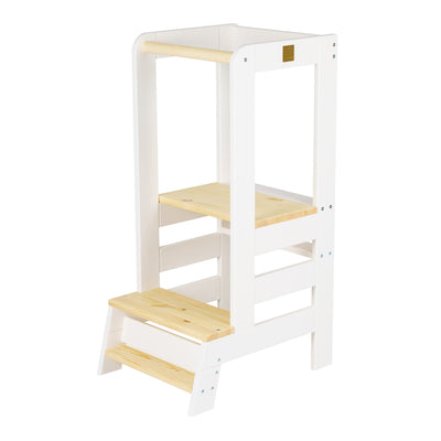 White Wooden Kitchen Helper for Children Step Stool with Natural Elements without board