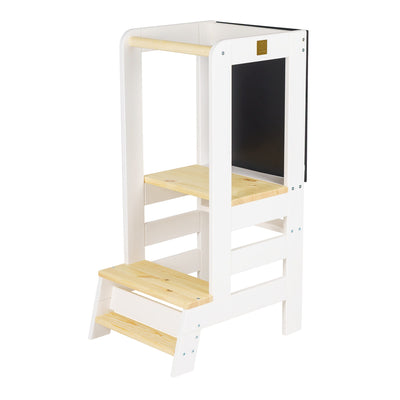 White Wooden Kitchen Helper for Children Step Stool with Natural Elements with board