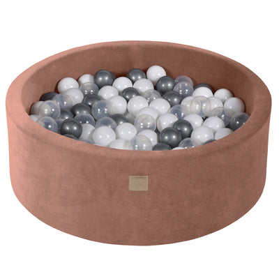Baby Foam Round Ball Pit 90x30cm with 200 Balls 7cm Certified, Velvet, Beige: Silver/White/Transparent