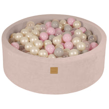 Load image into Gallery viewer, Baby Foam Round Ball Pit 90x30cm with 200 Balls 7cm Certified, Velvet, Ecru: Transparent/Pastel pink/White pearl/Gray