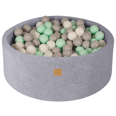 Baby Foam Round Ball Pit 90x30cm with 200 Balls 7cm Certified, Velvet, Light Grey: White/Gray/Mint