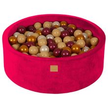 Charger l'image dans la galerie, Baby Foam Round Ball Pit 90x30cm with 200 Balls 7cm Certified, Velvet, Magenta: Burgundy Pearl/Gold/White pearl/Beige