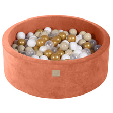 Laden Sie das Bild in den Galerie-Viewer, Baby Foam Round Ball Pit 90x30cm with 200 Balls 7cm Certified, Velvet, Marsala Red: Gold/Beige/White/Transparent