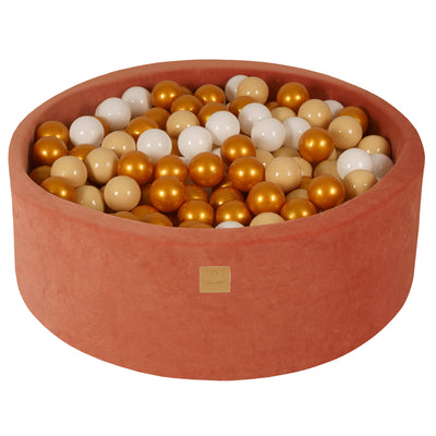 Baby Foam Round Ball Pit 90x30cm with 200 Balls 7cm Certified, Velvet, Marsala Red: White/Beige/Gold