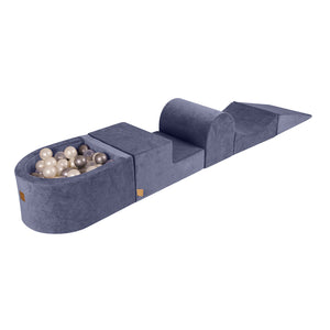 Foam Playset with Small Ball Pit Playground for Children with 100 Balls Certified, Velvet, Grey Blue: White Pearl/Transparent/Silver