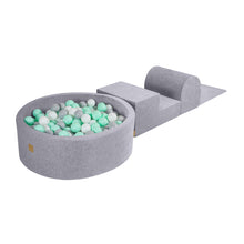 Load image into Gallery viewer, Foam 3 elements Playset with Ball Pit 90x30cm with 200 Balls Certified, Velvet, Light Grey: White/Gray/Mint