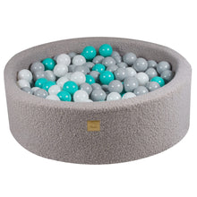 Carica l&#39;immagine nel visualizzatore di Gallery, Baby Foam Round Ball Pit 90x30cm with 200 Balls 7cm Certified, Boucle, Grey: White/Grey/Turquoise