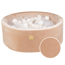 Charger l'image dans la galerie, Baby Foam Round Ball Pit 90x30cm with 200 Balls 7cm Certified, Velvet Corduroy, Sand: white, white pearl, transparent