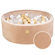 Charger l'image dans la galerie, Baby Foam Round Ball Pit 90x30cm with 200 Balls 7cm Certified, Velvet Corduroy, Sand: transparent, white, beige