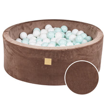 Charger l'image dans la galerie, Baby Foam Round Ball Pit 90x30cm with 200 Balls 7cm Certified, Velvet Corduroy, Chocolate: white, mint