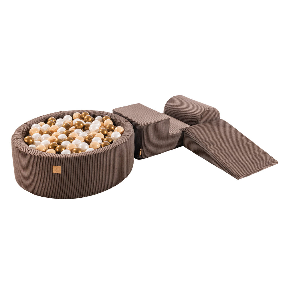 Aesthetic Foam 3 elements Playset with Ball Pit 90x30cm with 200 Balls Certified, Corduroy, Brown: Beige/White Pearl/Platinum