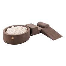 Cargar imagen en el visor de la galería, Aesthetic Foam 3 elements Playset with Ball Pit 90x30cm with 200 Balls Certified, Corduroy, Brown: White Pearl