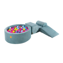 Cargar imagen en el visor de la galería, Aesthetic Foam 3 elements Playset with Ball Pit 90x30cm with 200 Balls Certified, Corduroy, Turquoise: Pink/Violet/Babyblue/Lime
